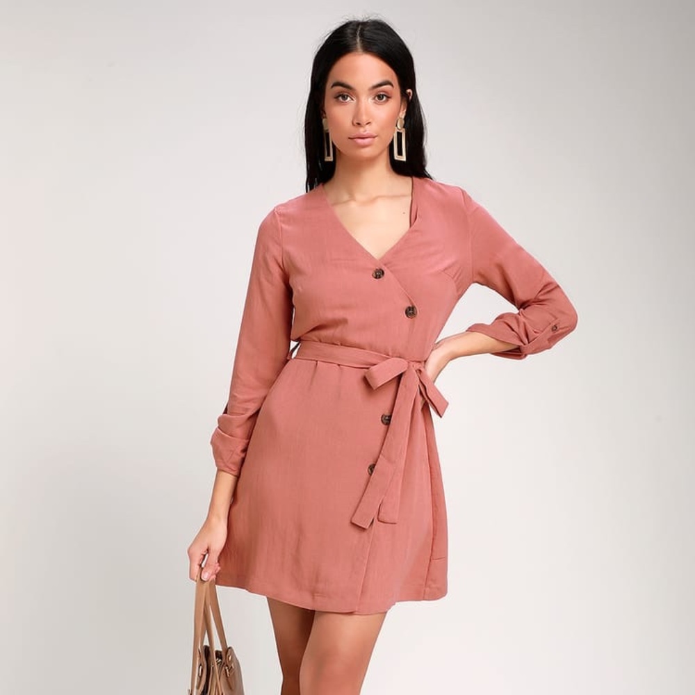 Willah Rusty Rose Button-Up Wrap Dress